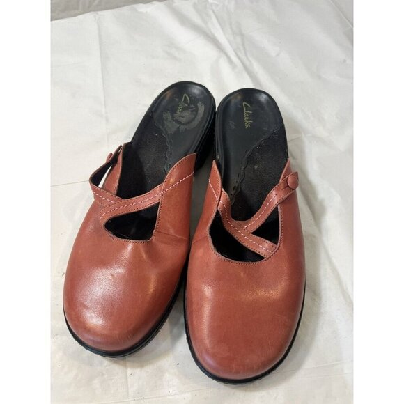 Clarks Womens  mauve Leather Heel Clogs Mule Shoes  size 11 - Picture 3 of 12